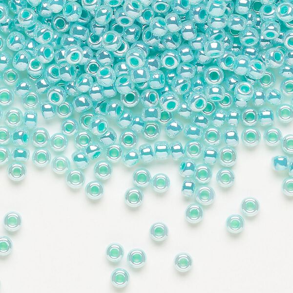 Seed bead, Miyuki, glass, pkg/250g, #8 rocaille, opaque aqua green luster alabaster (RR-536). image number 0
