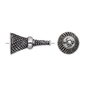 Cone, antique silver-plated bronze, 21x11.5mm textured, 8.5mm inside diameter. Sold individually.