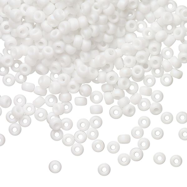 Seed bead, Miyuki, glass, pkg/250g, #8 rocaille, opaque matte rainbow chalk white, (RR-402FR). image number 0