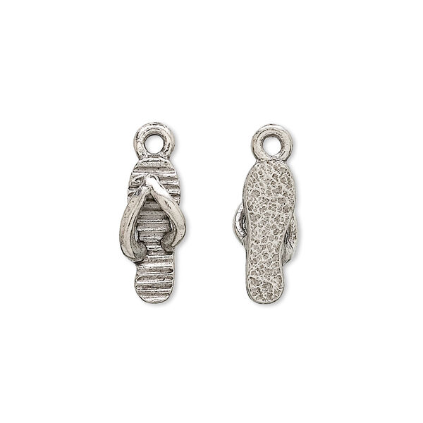 Charm, antiqued pewter (tin-based alloy), 19x7x5mm sandal. Sold per pkg of 6. image number 0