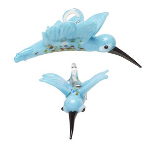 Focal, lampworked glass, opaque multicolored, 53x25mm 3D hummingbird. Sold individually.