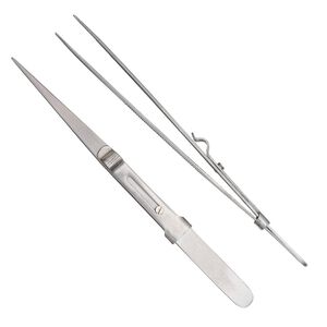 Tweezers, stainless steel, 6 inches with lock. Sold individually.