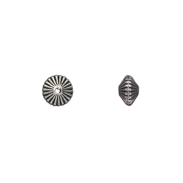Bead, antique silver-plated "pewter" (zinc-based alloy), 7x5mm double-sided saucer. Sold per pkg of 50. image number 0
