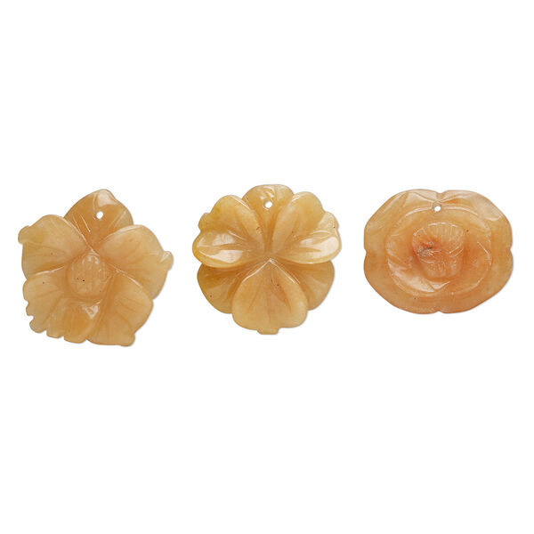 Red aventurine 1pkg3, top-drilled carved flower drop natural B grade, mix 30x25mm-31x31mm image number 0