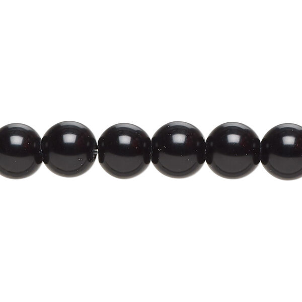 Bead, glass, opaque black, 7-9mm round. Sold per 15-inch strand. image number 0