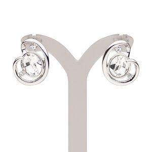 Earring, Austrian crystal / crystals / rhodium-plated brass / "pewter" (zinc-based alloy), clear and crystal clear, 19mm with post. Sold per pair.