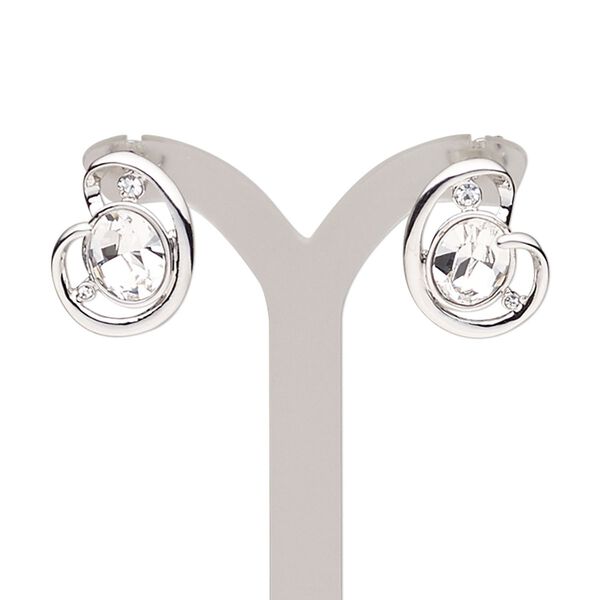 Earring, Austrian crystal / crystals / rhodium-plated brass / "pewter" (zinc-based alloy), clear and crystal clear, 19mm with post. Sold per pair. image number 0