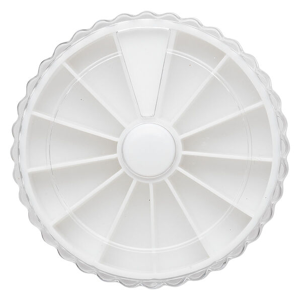 Organizer, clear plastic/white, (1) 3-1/4 x1/2 inch and (1) 2-1/2x1/2 inch rounds with 13 compartments and rotating lid. Sold per pkg of 2. image number 2
