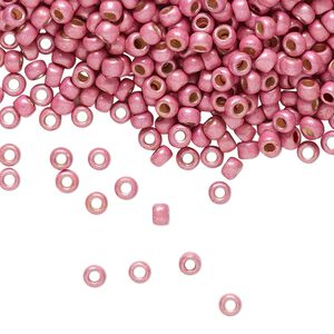 Seed bead, TOHO BEADS®, glass, pkg/50g, #8 round, opaque galvanized matte pink lilac (TR-08-PF553F).