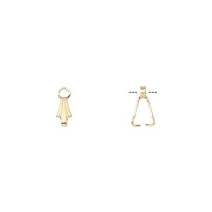 Bail, ice-pick, gold-plated brass, 6.5x3mm with 5mm grip length. Sold per pkg of 100.