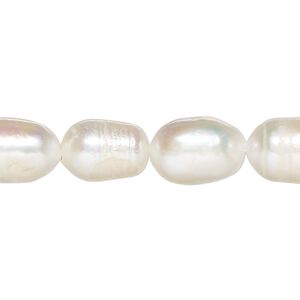 Pearl, cultured freshwater (dyed), off-white, 9-11mm rice with 0.4mm hole, Mohs hardness 2-1/2 to 4. Sold per 15-1/2" to 16" strand.