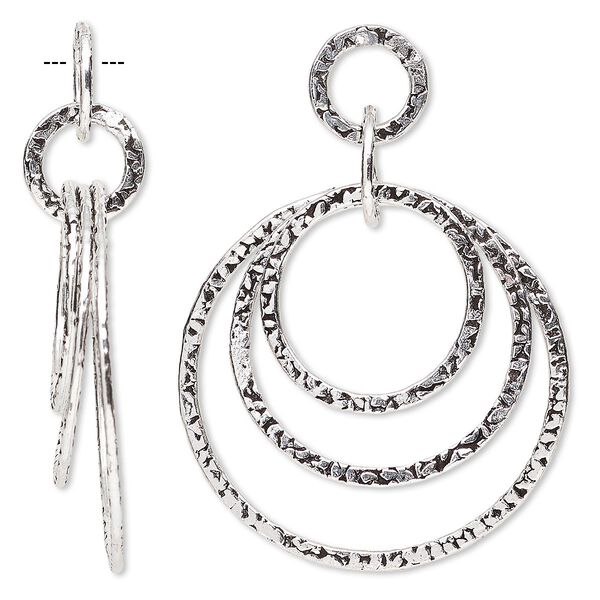 Focal, antique silver-plated copper, 48x40mm with 12-40mm graduated textured flat circle. Sold per pkg of 2. image number 0