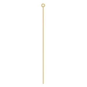 Eye pin, gold-plated brass, 2-1/2 inches, 21 gauge. Sold per pkg of 100.
