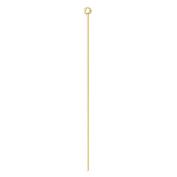 Eye pin, gold-plated brass, 2-1/2 inches, 21 gauge. Sold per pkg of 100. image number 0