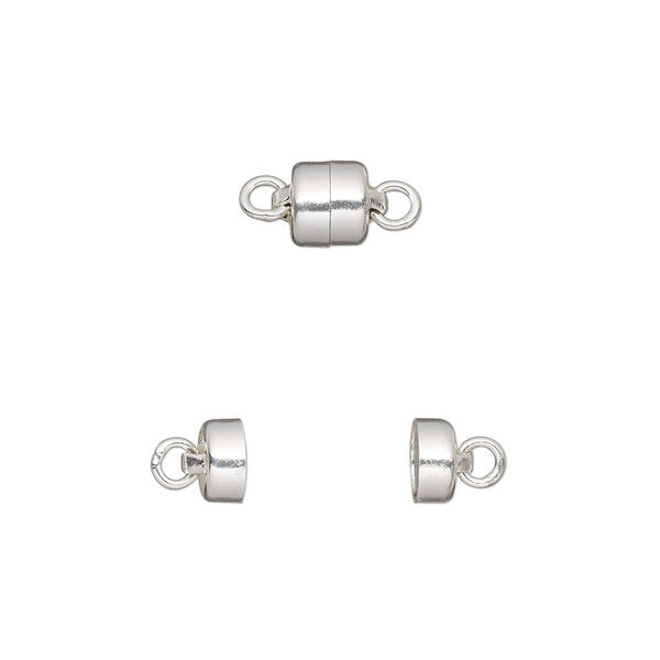 Clasp, magnetic, sterling silver, 5.5x5mm barrel with (2) soldered jumprings. Sold individually. image number 0