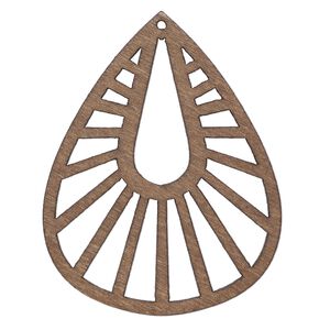 Focal, fiberboard, brown, 2-3/4 x 2-1/4 inch teardrop with go-go cutout design. Sold per pkg of 2.
