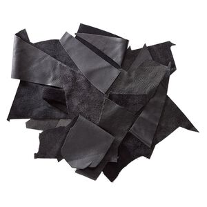 Leather scrap mix (dyed), black tones, mixed shape. Sold per 1/2 pound pkg.