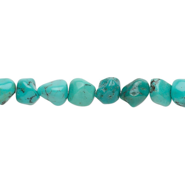 Bead, turquoise (dyed / stabilized), blue-green, small pebble, Mohs hardness 5 to 6. Sold per 15-1/2 to 16-inch strand. image number 0