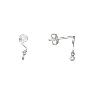 Earstud 1pkg2 sterling silver, 9mm spiral / closed loop, 1 pair