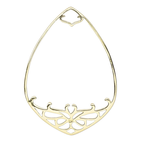 Focal, gold-finished sterling silver, 39x28mm teardrop with cutout design. Sold individually. image number 0