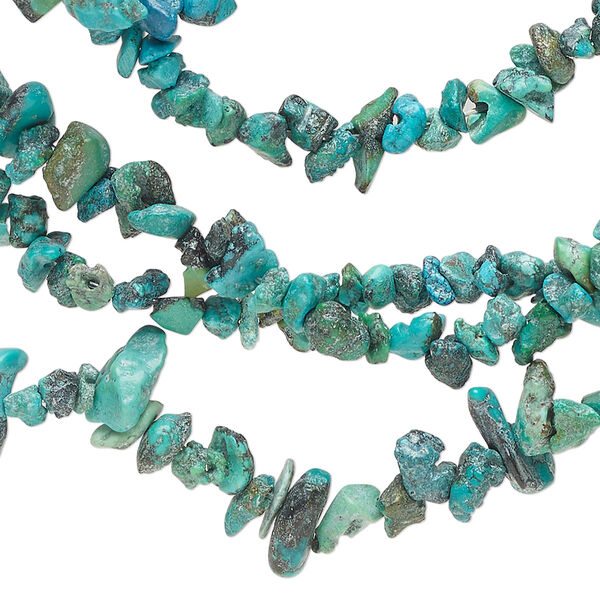 Bead, turquoise (dyed / stabilized), blue, medium chip, Mohs hardness 5 to 6. Sold per 34-inch strand. image number 0