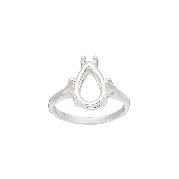 Ring, Sure-Set™, sterling silver, 12x8mm 4-prong pear basket setting, size 7. Sold individually. image number 0