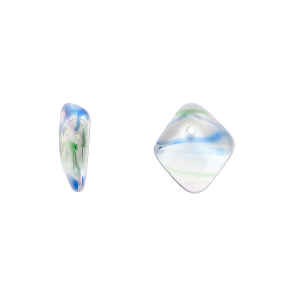 Bead, Czech pressed glass, 3-color/clear, 14x5mm diamond drop. Sold per 15" to 16" strand. image number 0