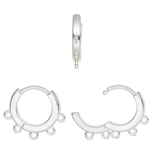 Earrings, silver-finished brass, 16mm round hoop with 5 closed loops and hinged closure, square tube, 18 gauge. Sold per pair. image number 0