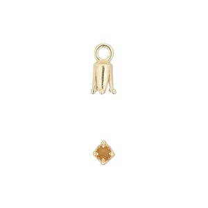 Cord end, JBB Findings, gold-plated pewter (tin-based alloy), 7x4mm cone with 2mm inside diameter. Sold per pkg of 4.
