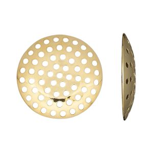 Component, gold-plated brass, 25mm perforated disc. Sold per pkg of 10.