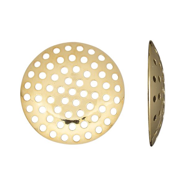 Component, gold-plated brass, 25mm perforated disc. Sold per pkg of 10. image number 0
