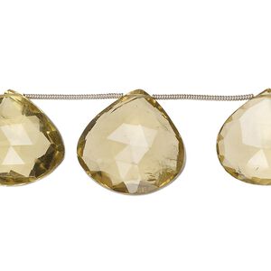 Golden quartz 1pkg10, hand-cut top-drilled faceted puffed teardrop bead 18x18mm-23x23mm
