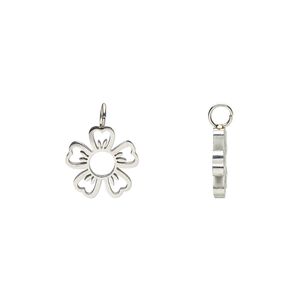 Charm, stainless steel, 9mm double-sided flower. Sold per pkg of 2.