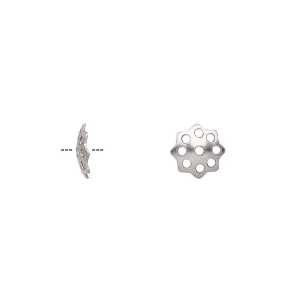 Bead cap, stainless steel, 8x2mm star with cutout design, fits 10-12mm bead. Sold per pkg of 20. image number 0