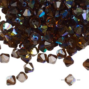 Bead 144pk smoked topaz AB, Preciosa Czech crystal 6mm bicone