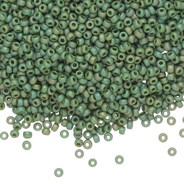 Seed bead, Miyuki, glass, pkg/250g, #11 rocaille, opaque matte rainbow basil green, (RR-4700). image number 0