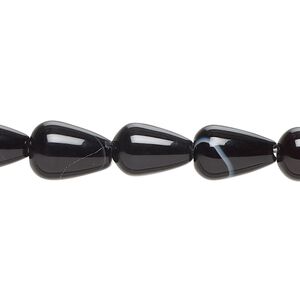 Black agate 1pkg1, teardrop bead 15 inch 11x7mm-12x8mm