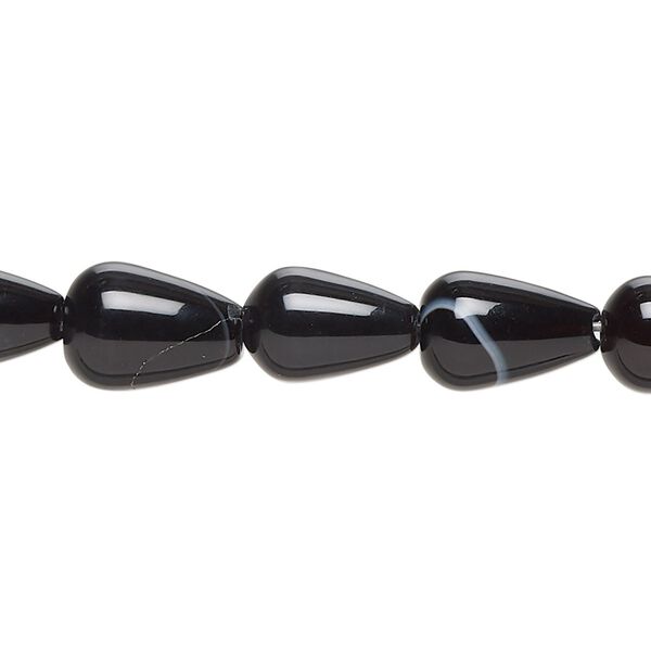 Black agate 1pkg1, teardrop bead 15 inch 11x7mm-12x8mm image number 0