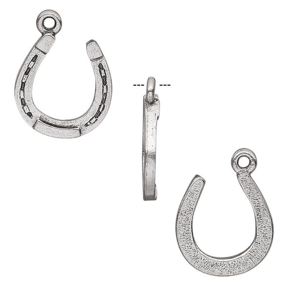 Charm, antiqued pewter (tin-based alloy), 16.5x15mm single-sided horseshoe. Sold per pkg of 6. image number 0