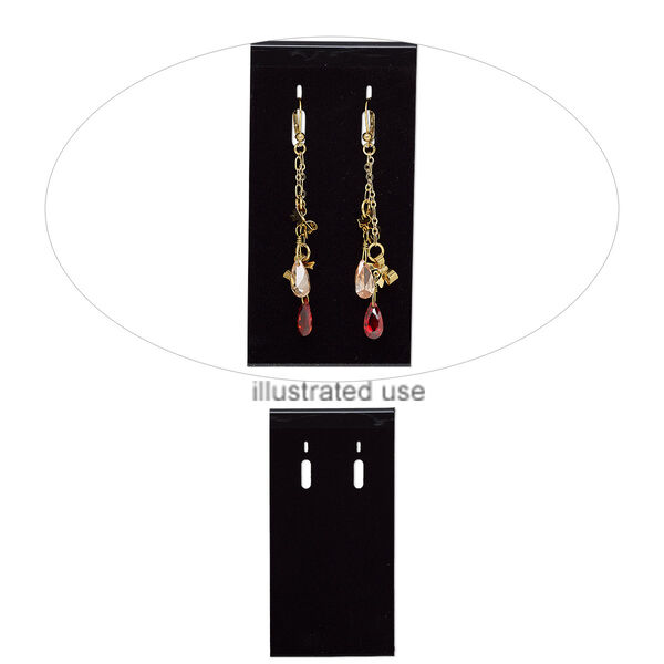 Earring card, flocked plastic, black, 4x2-inch rectangle, for leverback earrings. Sold per pkg of 25. image number 0