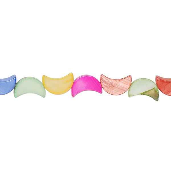 Bead, freshwater pearl shell (dyed), mixed colors, 8x5mm hand-cut moon, Mohs hardness 3-1/2. Sold per 15-1/2" to 16" strand. image number 0
