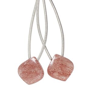 Strawberry quartz 1pkg2, hand-cut top-drilled puffed teardrop bead natural 14x14mm