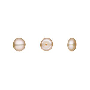 Pearl, White Lotus™, cultured freshwater, peach, 6mm half-drilled button, B grade, Mohs hardness 2-1/2 to 4. Sold per pkg of 4 pairs.
