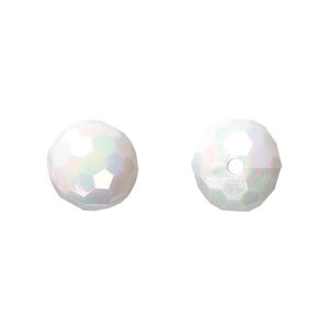 Bead, acrylic, white AB, 12mm faceted round. Sold per 100-gram pkg, approximately 100 beads.