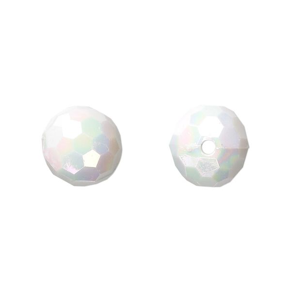 Bead, acrylic, white AB, 12mm faceted round. Sold per 100-gram pkg, approximately 100 beads. image number 0