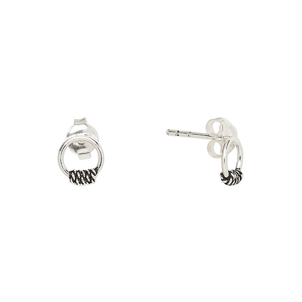 Earstud, Create Compliments®, antiqued sterling silver, 7x6.5mm open round with twisted rope design. Sold per pair. image number 0