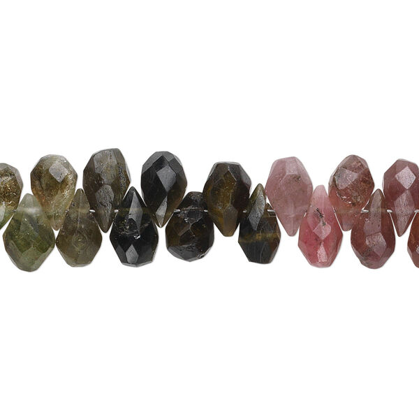 Multi-tourmaline 1pkg1, hand-cut top-drilled faceted briolette bead natural 15.5-16 inch 7x4mm-10x5mm image number 0