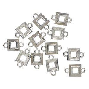 Link, antique silver-finished "pewter" (zinc-based alloy), 11mm textured open square. Sold per pkg of 12.