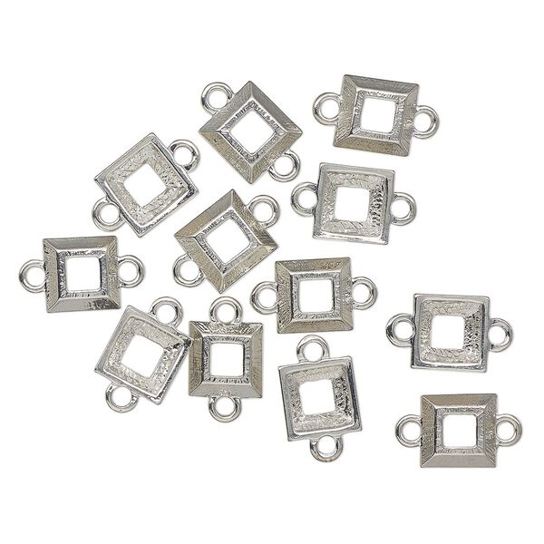Link, antique silver-finished "pewter" (zinc-based alloy), 11mm textured open square. Sold per pkg of 12. image number 0