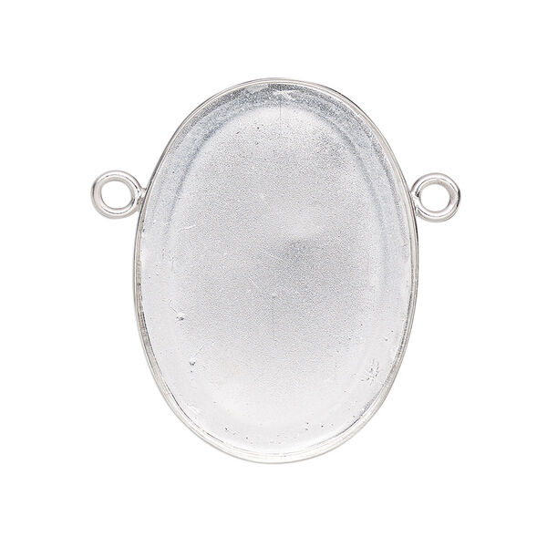 Connector, Almost Instant Jewelry®, fine silver, 31x23mm closed-back oval with 30x22mm oval bezel setting. Sold individually. image number 0